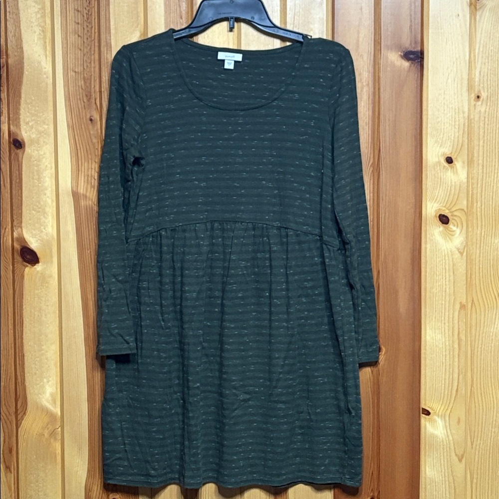 PURE JILL OLIVE GREEN BABYDOLL LONG SLEEVE T-SHIRT DRESS Striped Heather SIZE S